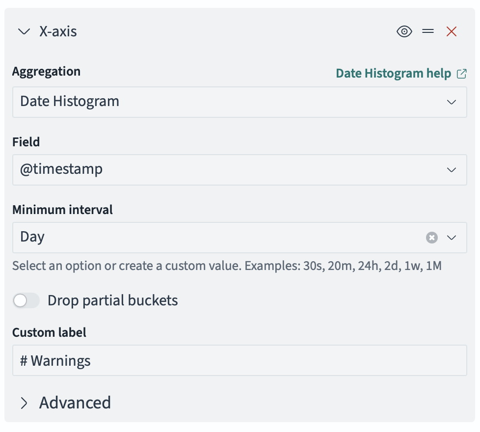 Configuration for the X-axis bucket.